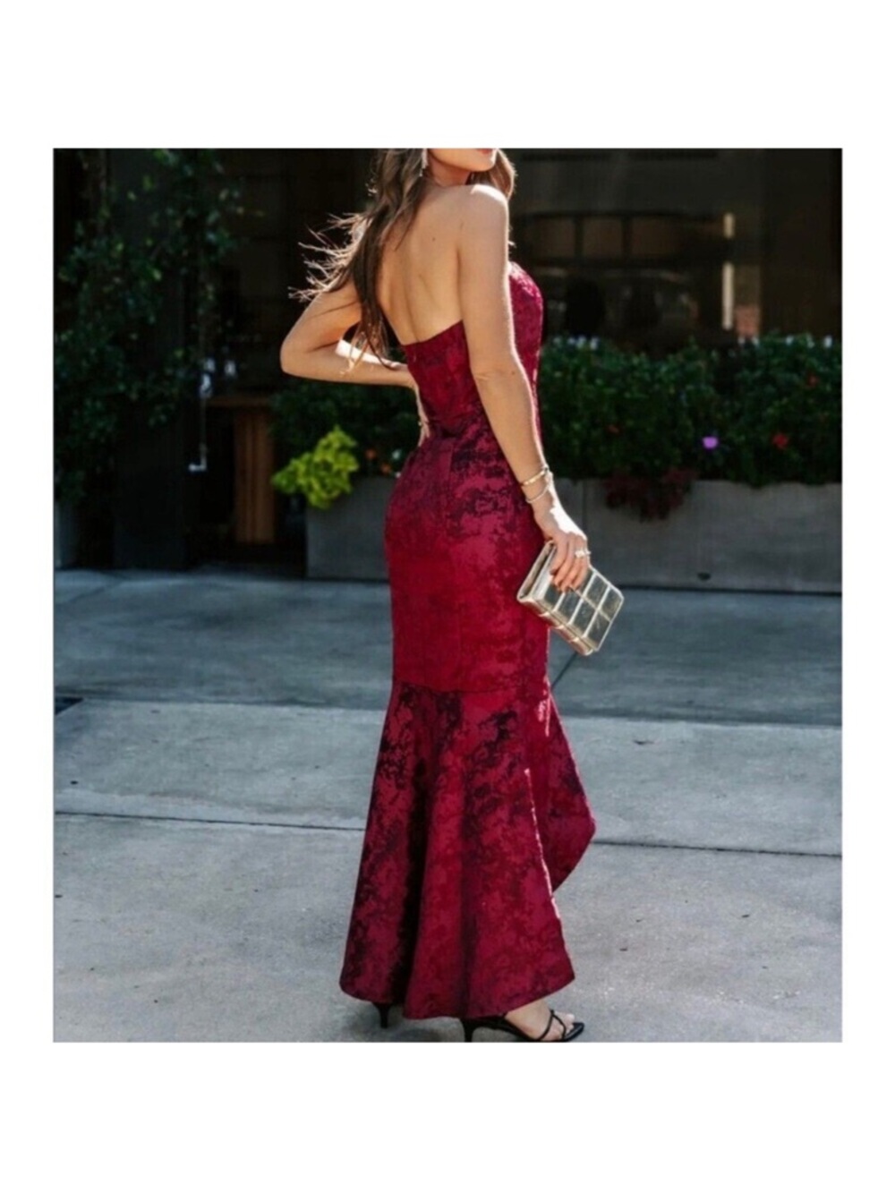 🦋 Vici Strapless Lace Mermaid Gown - Burgundy - Picture 2 of 15